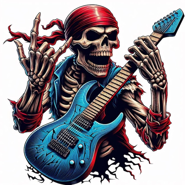 hard rock skeleton playing guitar