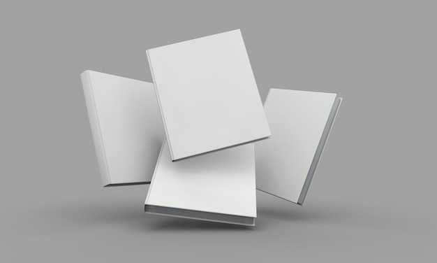 Hardback book cover mockup White book on a grey background 3D Rendering