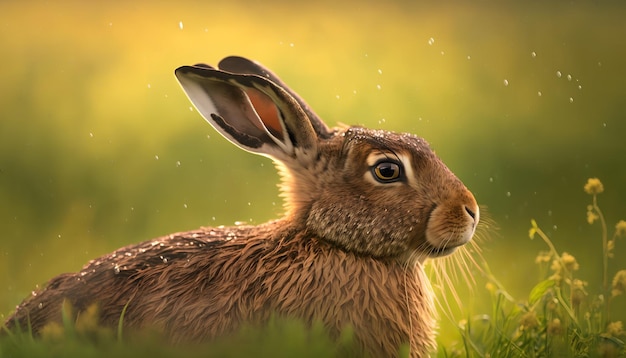 A hare in a field of grass