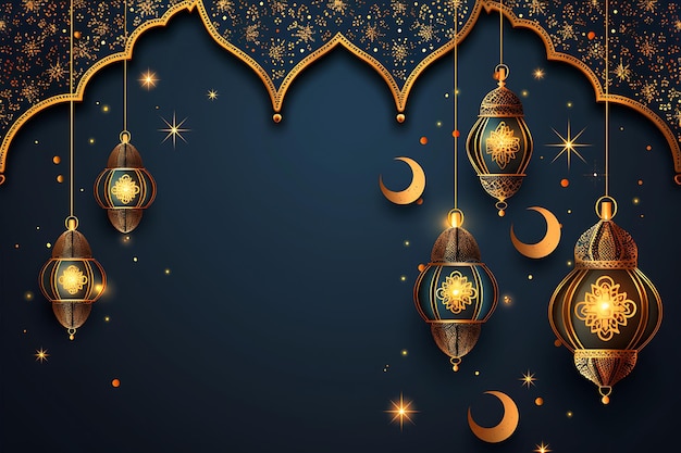 Hari raya blue background with moon and stars