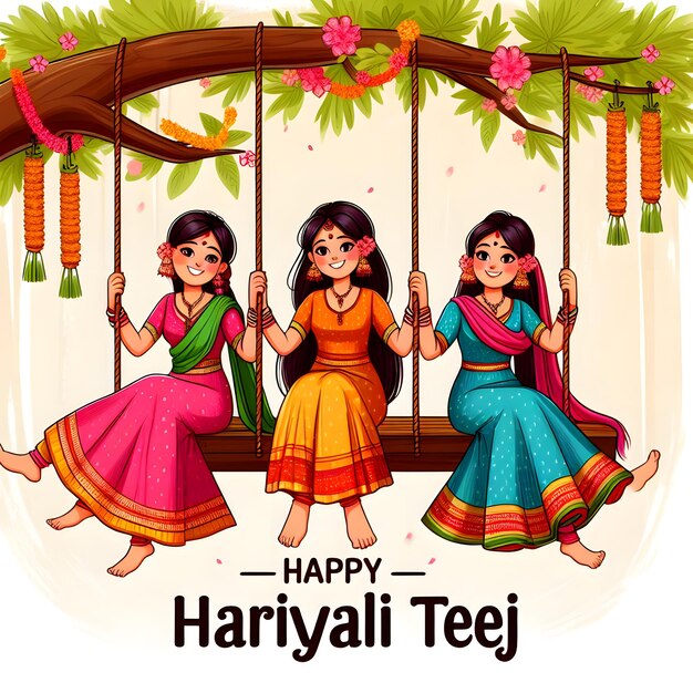 Photo hariyali teej happy hariyali teej with banners template greeting card social media post template