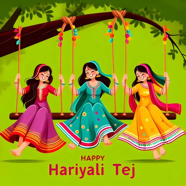 Photo hariyali teej happy hariyali teej with banners template greeting card social media post template