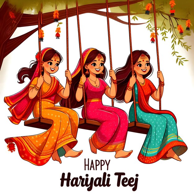 Photo hariyali teej happy hariyali teej with banners template greeting card social media post template