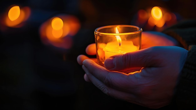 A harmonious image of people holding candles in a peace vigil at night more clarity with clear light and sharp focus high detailed