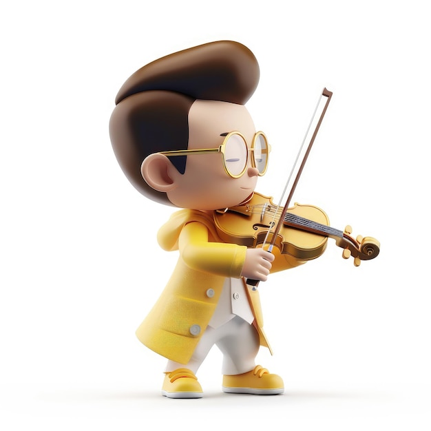 Harmonious Performance 3D Character with a Violin Playing Music