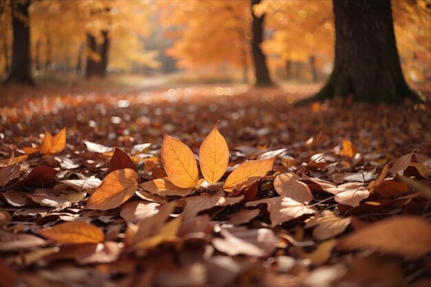 Harmony in Brown Fallen Autumn Leaves in Nature