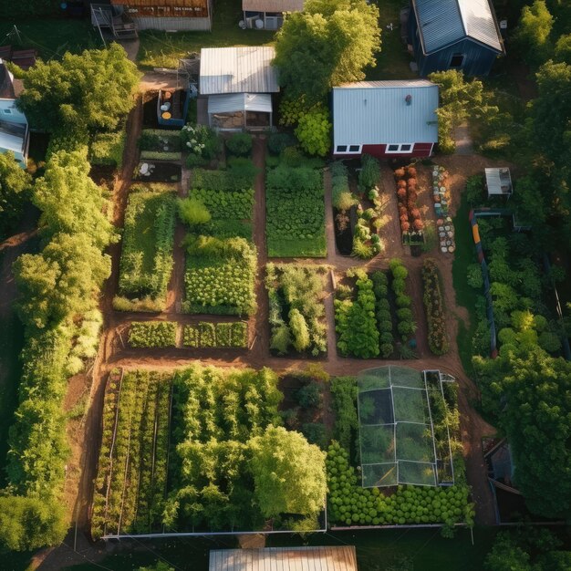 Photo harmony from above aerial shot of neatly arranged vegetable land