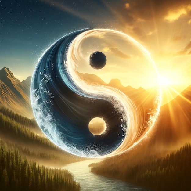 Harmony of Light and Dark in Serene Nature Yin Yang Symbol with Sunlight and Shadow