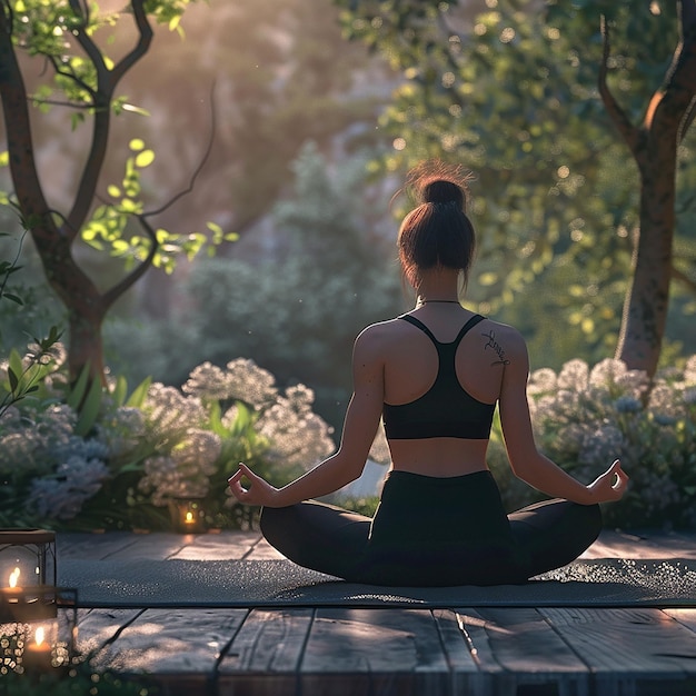 Harmony in Nature A 3D Rendered Yoga Session Illustrating Mindfulness and SelfCare