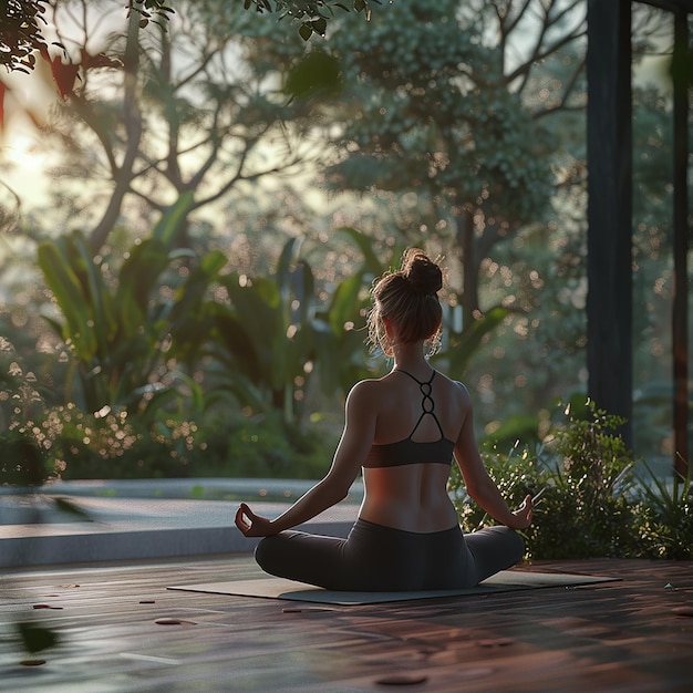 Harmony in Nature A 3D Rendered Yoga Session Illustrating Mindfulness and SelfCare