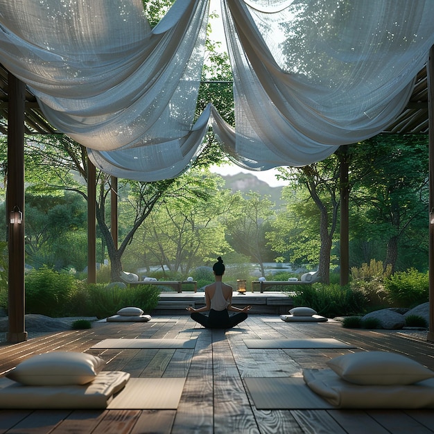 Harmony in Nature A 3D Rendered Yoga Session Illustrating Mindfulness and SelfCare