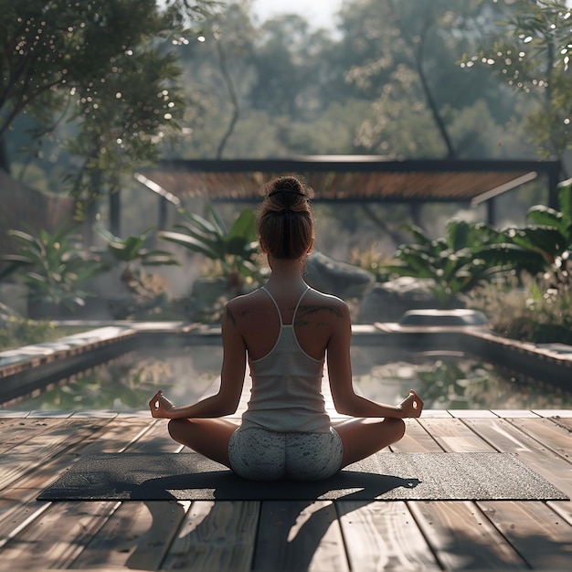 Harmony in Nature A 3D Rendered Yoga Session Illustrating Mindfulness and SelfCare