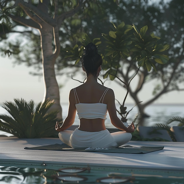 Harmony in Nature A 3D Rendered Yoga Session Illustrating Mindfulness and SelfCare