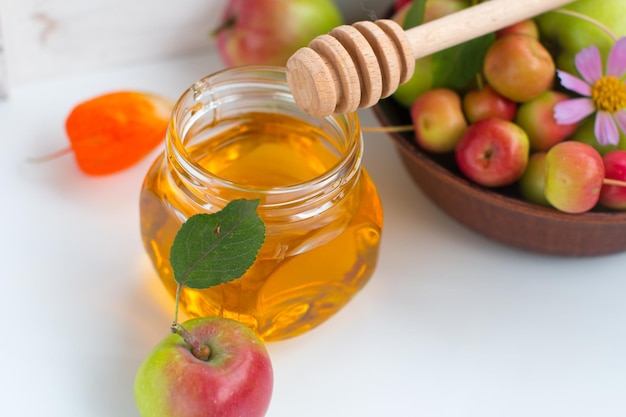 The harvest of apples in the basket Flower honey apple spas