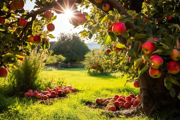 Photo harvest festival border front garden in the apple orchard with empty copy space