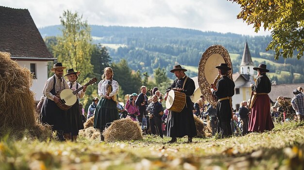 Photo harvest festival in mountain village with traditional elements