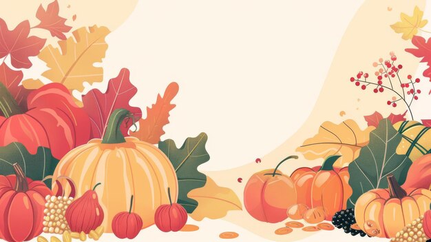 Photo harvest festival with illustrations of pumpkins apples and other autumn fruits and vegetables