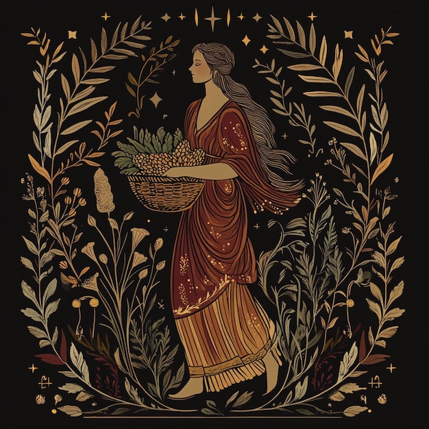 Photo harvest goddess virgo and the fruits of the earth