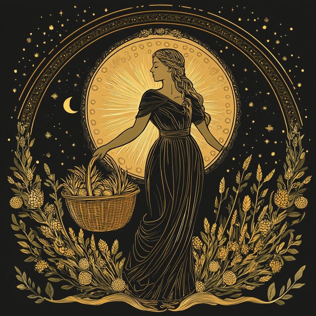 Photo harvest goddess virgo and the fruits of the earth