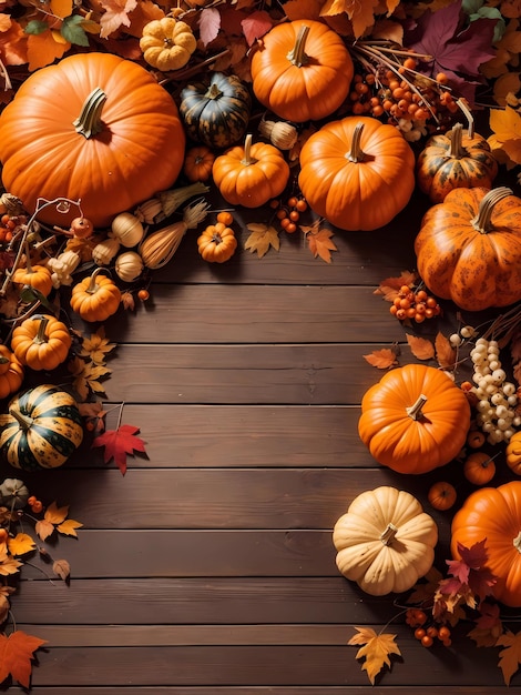 Harvest Medley Autumn Background with Pumpkins and Cornucopia