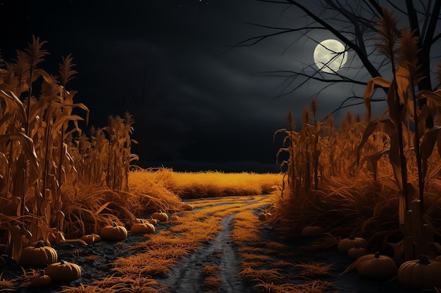 Harvest moonlit night watercolor background