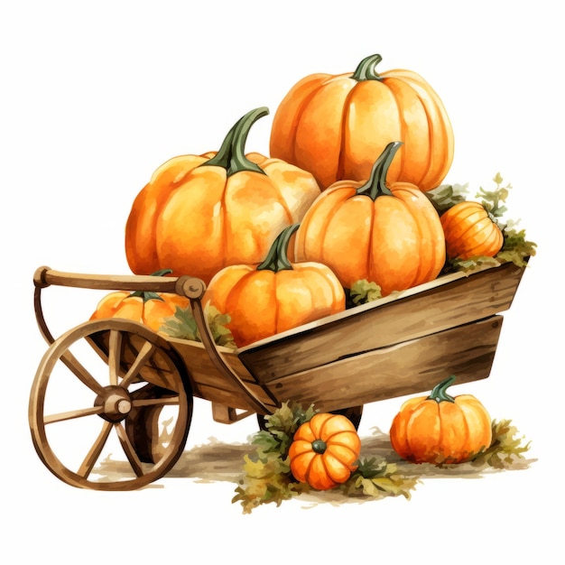 Harvest pumpkins in a wooden wheelbarrow Vector illustration