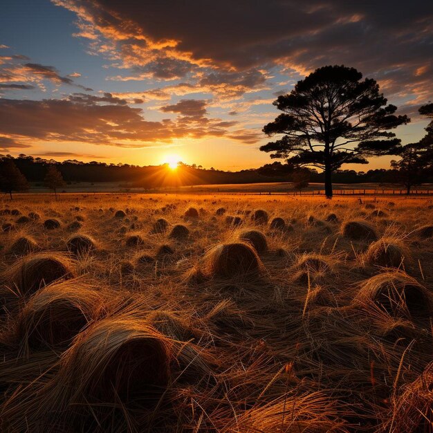 Harvest Sunset Serenade Autumn Landscape Photo