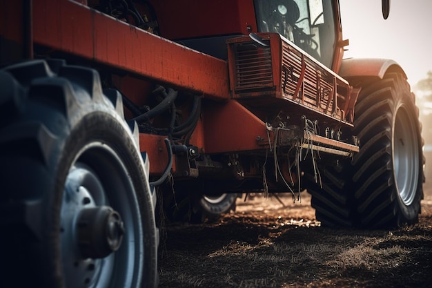 The harvester on the autumn farm