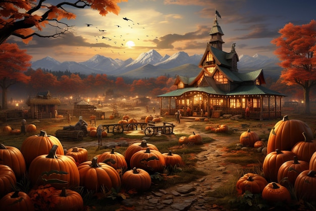 Harvesting Enchantment Pumpkin Patch Delight Created with Generative AI