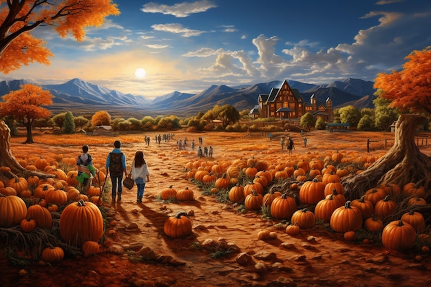 Harvesting Enchantment Pumpkin Patch Delight Created with Generative AI