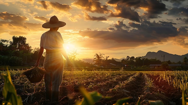 Harvesting Gold A Sunset Symphony of Human and Animal Labor in Agriculture