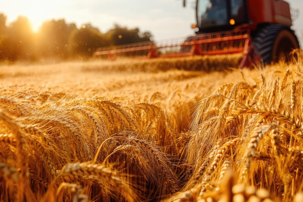 Photo harvesting wheat with old machinery in autumn