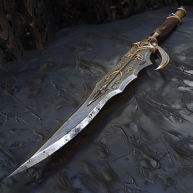 has draconic patterns along the blade with mysterious glowing symbols and a draconic aura4