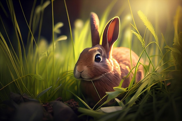 Hase mit Ostereiern im Grasgenerative ai