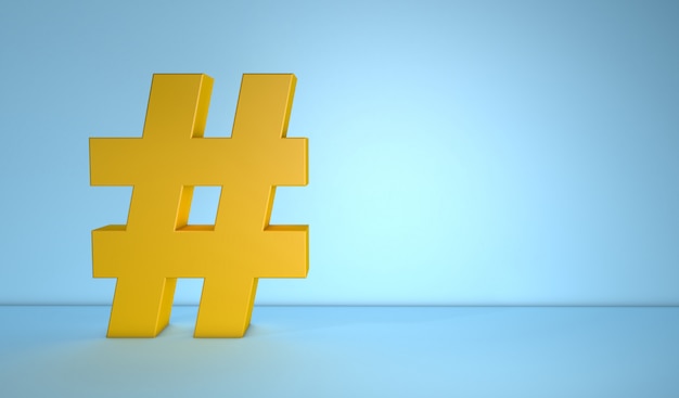 Hashtag on blue background with copy space