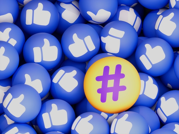 Hashtag Over Like Emoticon Balls Crypto Currency 3D Illustration Render