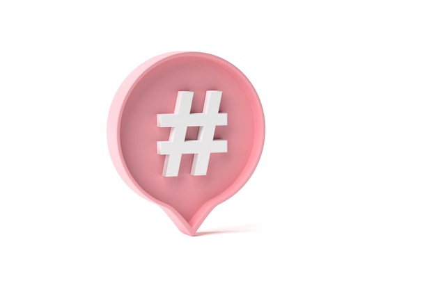 Hashtag search link symbol in social media notification icon on white background 3D rendering 3D illustration