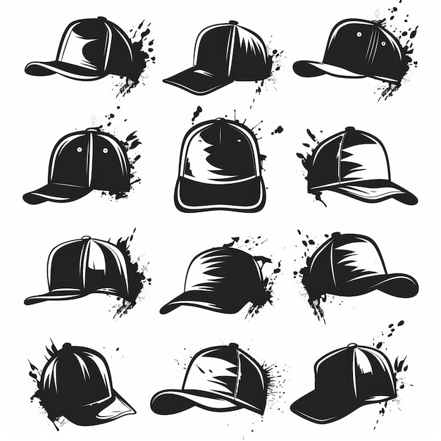 Photo hat flat icon baseball cap symbol graffiti spray cap sign bonnet black silhouette fedora shape bowler