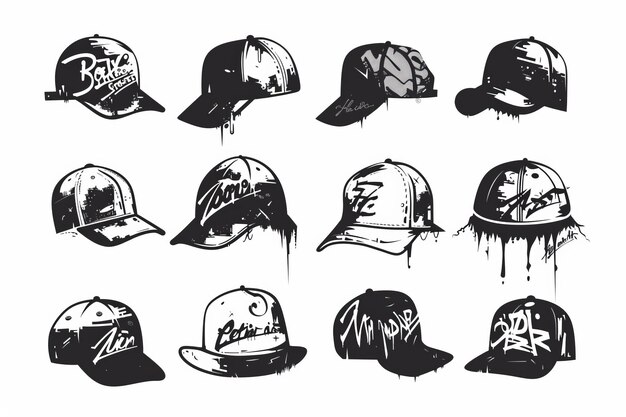 Photo hat flat icon baseball cap symbol graffiti spray cap sign bonnet black silhouette fedora shape bowler