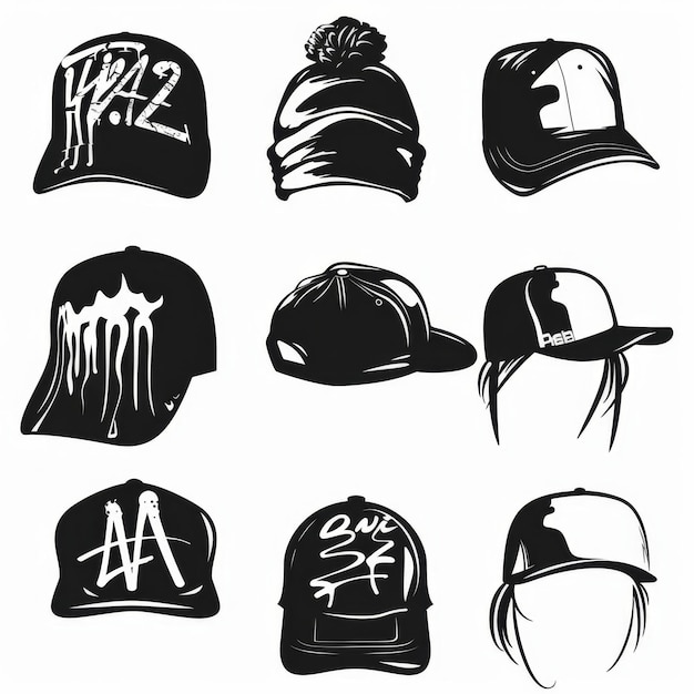 Photo hat flat icon baseball cap symbol graffiti spray cap sign bonnet black silhouette fedora shape bowler