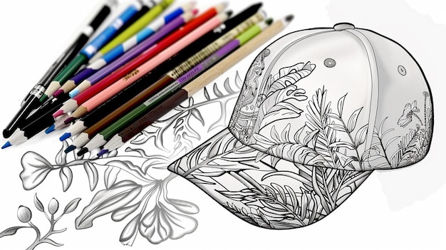 Photo a hat pencil draw on isolated white background children coloring book