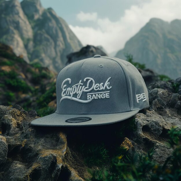 a hat that says  computer desk  sits on a rock