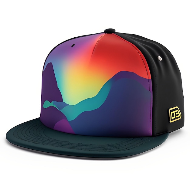 A hat with a colorful sunset on it