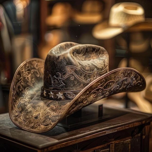 Photo a hat with a gold band on it sits on a table