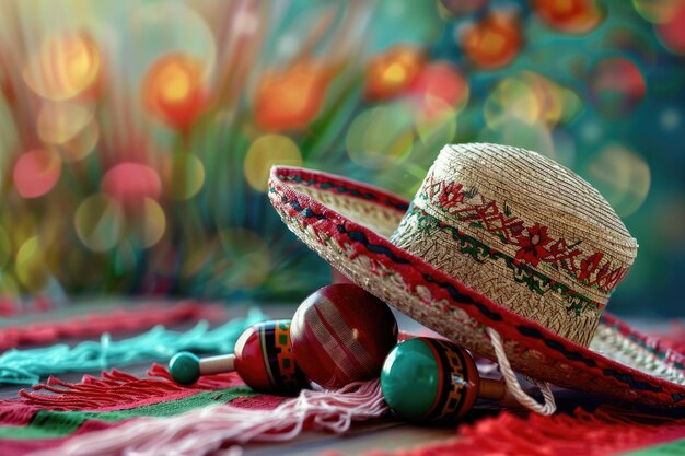 Photo a hat with a red and green ribbon and a red ball