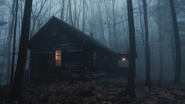 Photo haunted cabin a spooky retreat in the dark forest