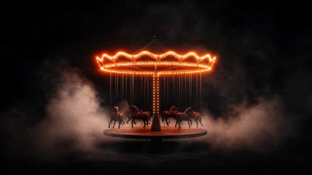 Photo a haunted carousel with ghostly horses flickering lights and eerie music highresolution photo realis