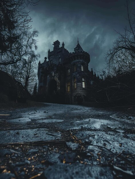 Photo haunted castle in a dark and terrifying horror night