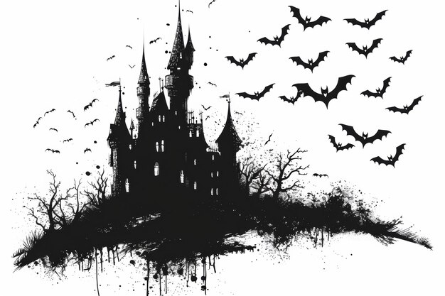 Photo haunted castle with bats flying