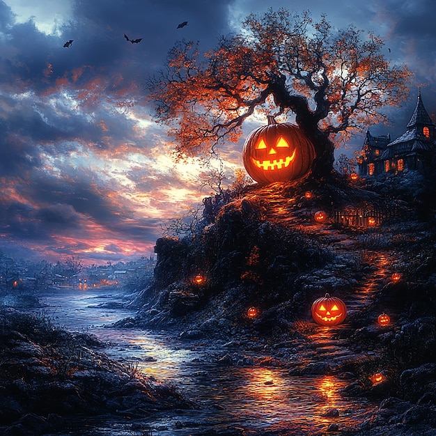 Haunted Hills and Glowing Pumpkin Mystical Halloween Nights in Eerie Landscapes